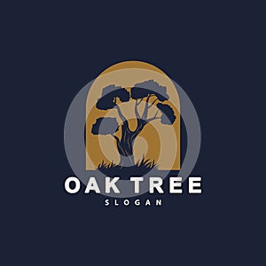 Oak Tree Logo, Nature Tree Plant Vector, Minimalist Simple Design, Illustration, Silhouette, Template