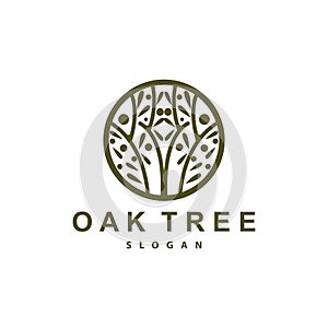 Oak Tree Logo, Nature Tree Plant Vector, Minimalist Simple Design, Illustration, Silhouette, Template