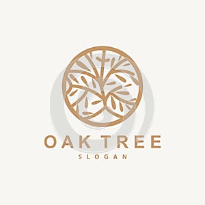 Oak Tree Logo, Nature Tree Plant Vector, Minimalist Simple Design, Illustration, Silhouette, Template