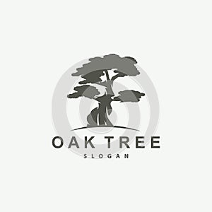 Oak Tree Logo, Nature Tree Plant Vector, Minimalist Simple Design, Illustration, Silhouette, Template