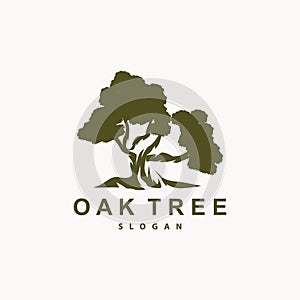 Oak Tree Logo, Nature Tree Plant Vector, Minimalist Simple Design, Illustration, Silhouette, Template