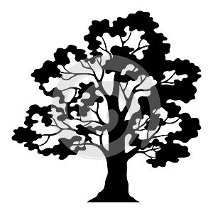 Oak Tree Pictogram, Black Silhouette and Contours