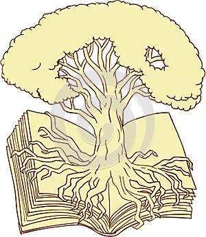 Oak Tree Rooted on Book Drawing photo