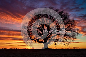 oak tree silhouette against sunset sky