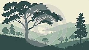 Oak tree silhouette, nature tree , park landscape art vector design Generative AI photo