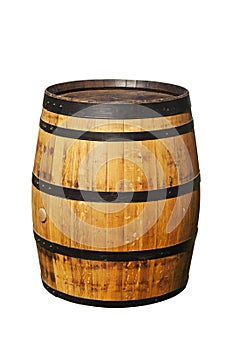 Oak wine barrel on white