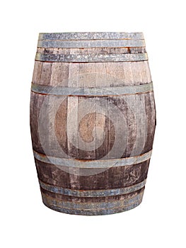 Oak wood barrel isolated on white photo