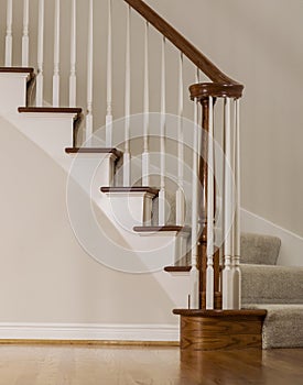 Oak wood and carpet staircase