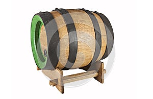 Oak wooden brewing barrel on a white background.