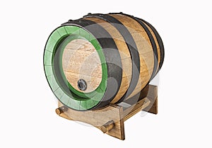 Oak wooden brewing barrel on a white background.