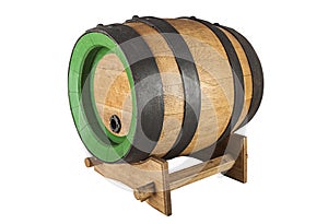 Oak wooden brewing barrel on a white background.