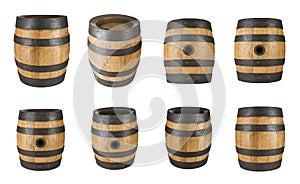 Oak wooden brewing barrel on a white background.