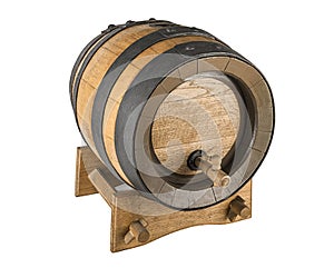 Oak wooden brewing barrel on a white background.