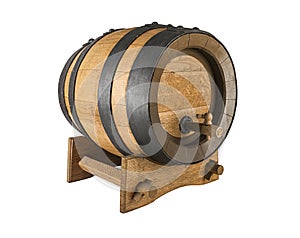Oak wooden brewing barrel on a white background.
