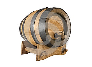 Oak wooden brewing barrel on a white background.