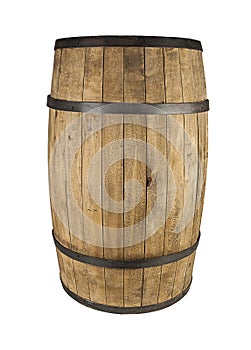 Oak wooden brewing barrel on a white background.