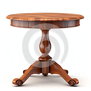 Oak Wooden Round Side Table - Biedermeier Style 3d Vector Design