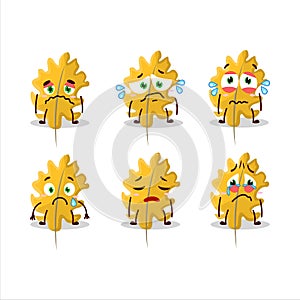 Oak yellow leaf angel cartoon character with sad expression