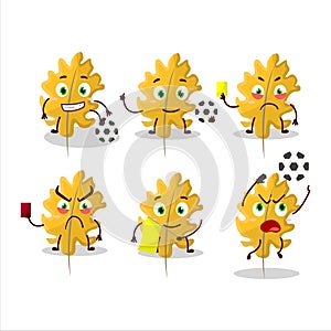 Oak yellow leaf angel cartoon character working as a Football referee