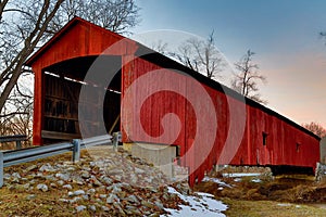 Oakalla Covered Bridge Midwinter at Sundown photo