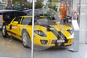 Oakham, United Kingdom. October 19, 2019 - Ford Mustang in car shop display. Ford Mustang in car shop display