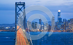 Oakland Bay Bridge from Treasure Island at night, San Francisco