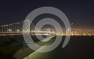 Oakland Bay Bridge from Treasure Island at night, San Francisco