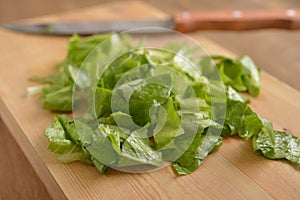 Oakleaf lettuce on a cutting board
