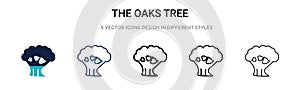 The oaks tree icon in filled, thin line, outline and stroke style. Vector illustration of two colored and black the oaks tree