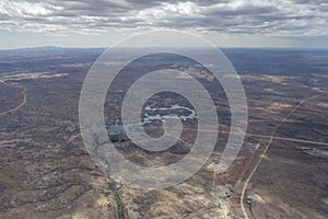 Oanob dam and lake aerial from east, Namibia