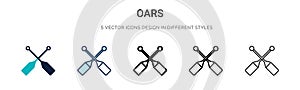 Oars icon in filled, thin line, outline and stroke style. Vector illustration of two colored and black oars vector icons designs