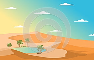 Oasis Date Palm Tree Desert Hill Arabian Landscape Illustration
