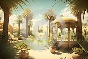 Oasis in the desert. Neural network AI generated photo