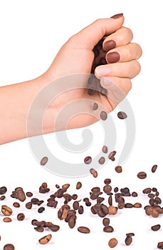 Oasted coffee beans pouring,
