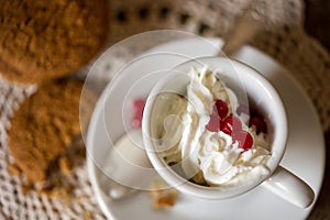 Oat biscuits with coffee and whipped cream