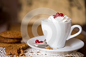 Oat biscuits with coffee and whipped cream