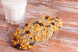 Oat cookies with cranberry and glass of milk