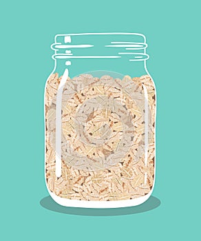 Oat flakes in glass mason jar. Vector hand drawn illustration.