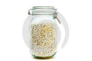 Oat flakes stored inside the closable glass