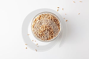 Oat grains cereals pile in a bowl top view