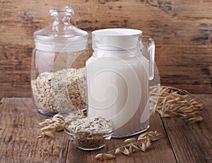 Oat milk in glass pitcher