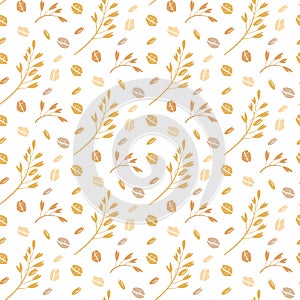 Oat pattern vector. Seamless pattern with oat flakes on white background. hand drawn illustration. Spikes and grains of