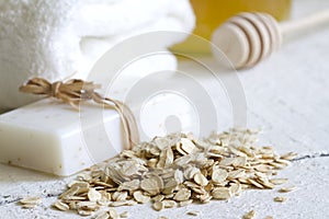 Oat peeling skin care cosmetics closeup