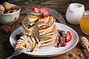 Oat and spelt pancakes, whole grain pancakes for breakfast