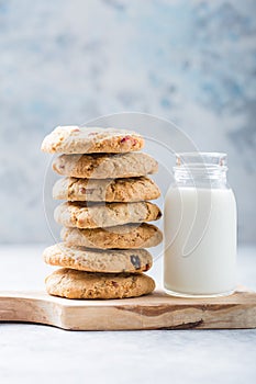 Oat vegan cookies with almond milk. Delicious chocolate diet treats for vegans, made from natural ingredients