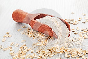 Oat wholegrain flour in spoon