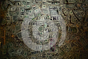 Oatman, Arizona, USA, April 18, 2017: Dollars on the wall in a pub