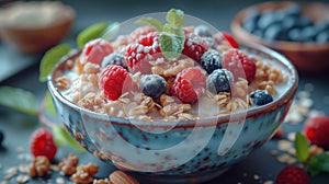 oatmeal with berries and nuts in a plate