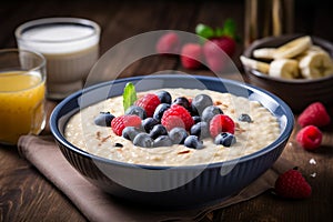 Oatmeal bowl blueberry vegetarian oat food fruit porridge breakfast cereal healthy