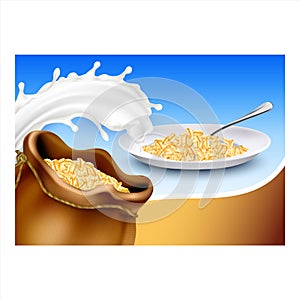 Oatmeal Breakfast Bright Promotional Poster Vector Illustration